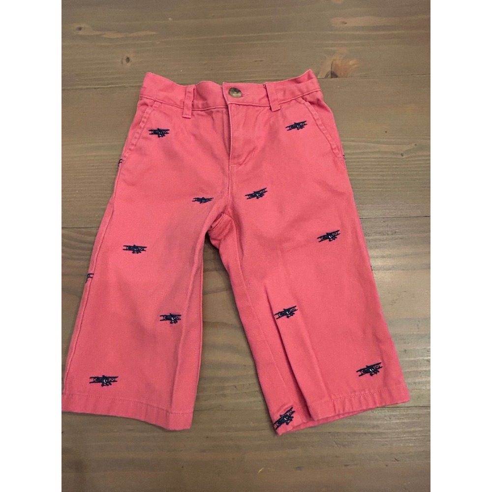 Cc5 Janie and Jack Boys Airplane‎ Embroidered Chino Pants Coral Pink 6-12 Months